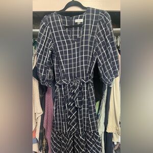 Calvin Klein Navy and White Plaid Long Sleeve Dress